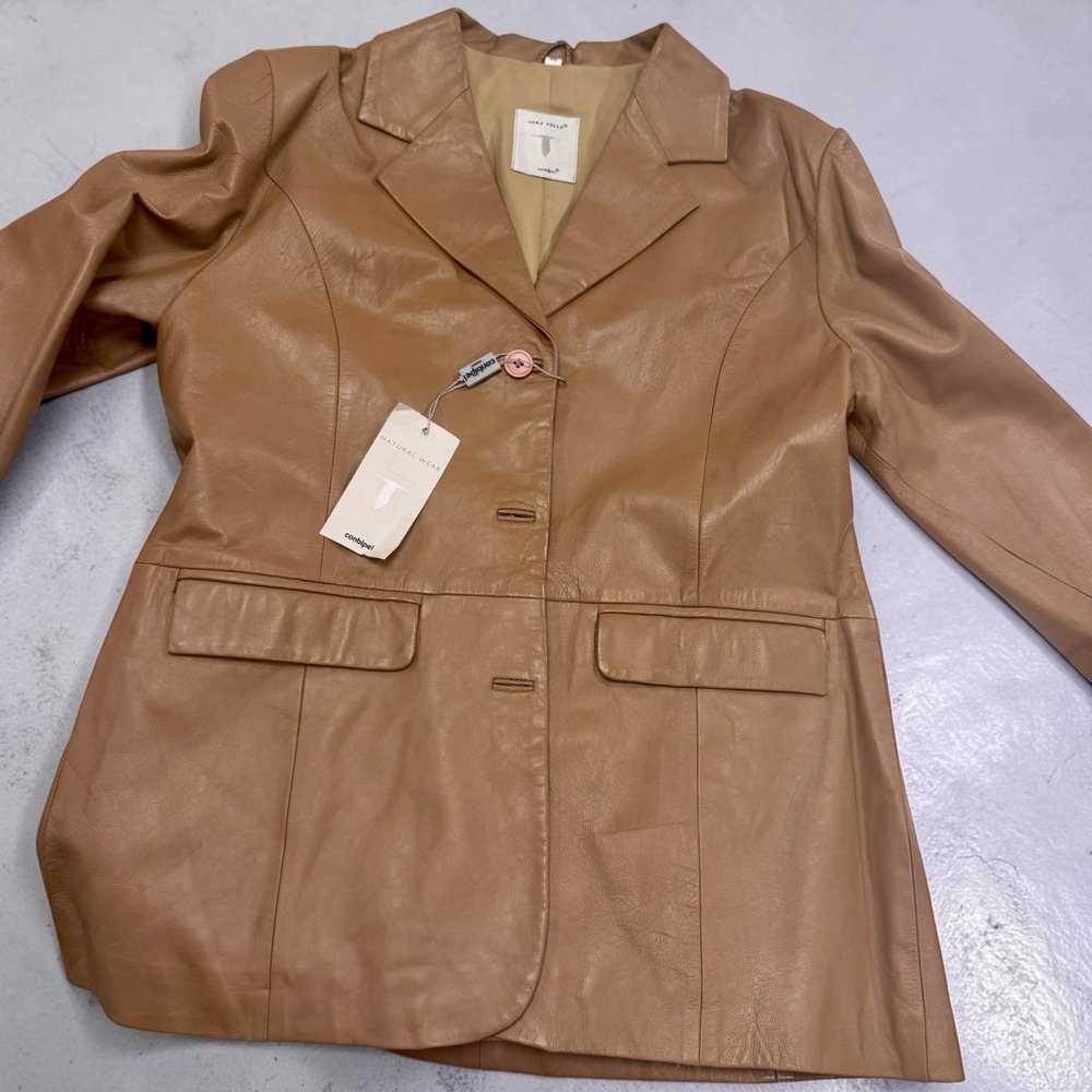 Vintage Conbipel Vera Pelle Italian Leather Blazer NWT Women's IT 46 Brown